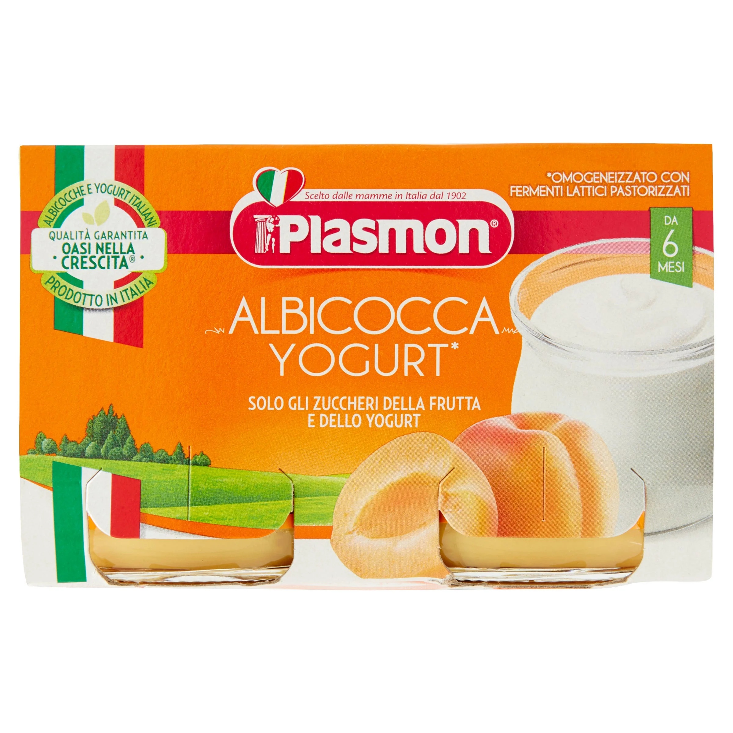 Iogurte Plasmon sabor damasco homogeneizado 120 g x 2 unidades, alimento infantil.