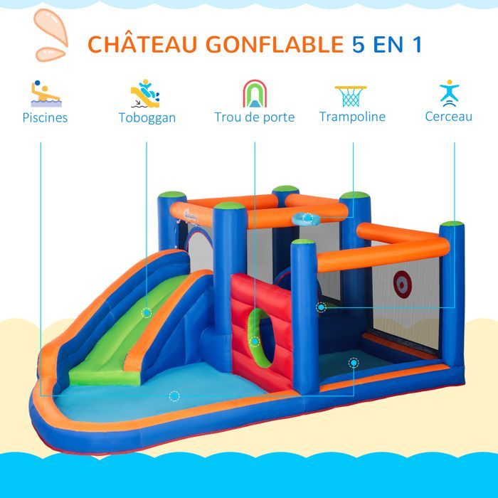 Outsunny - Inflatable Castle - Oxford Fabric - 380x340x170cm - Multicolor