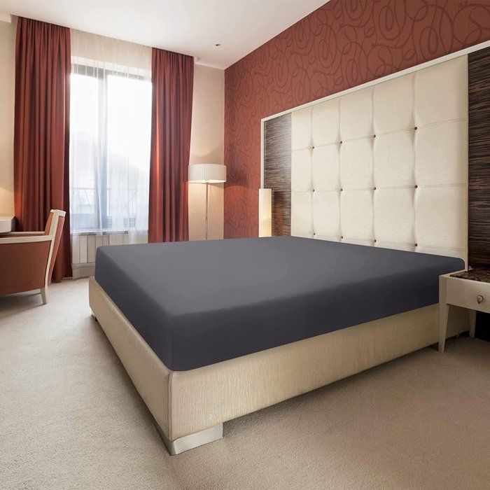 Ropa de cama - Sábana bajera ajustable gris oscuro - Sábana bajera ajustable - Sábana bajera ajustable de 180 x 200 cm - Sábana bajera ajustable de fibra sintética - Sábana bajera ajustable de 30 mm de grosor
