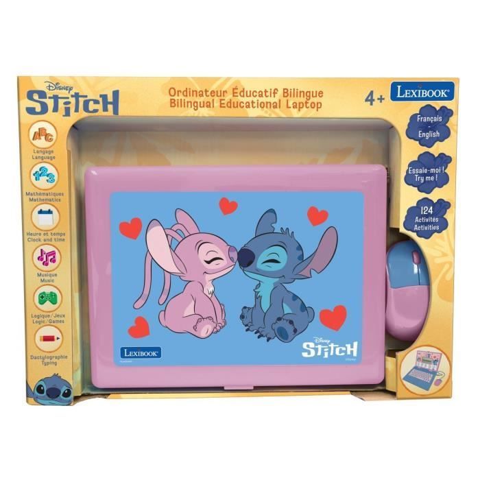 Ordinateur EXCLUSIF éducatif bilingue Stitch et Angel – 124 activités (Français-Anglais)
