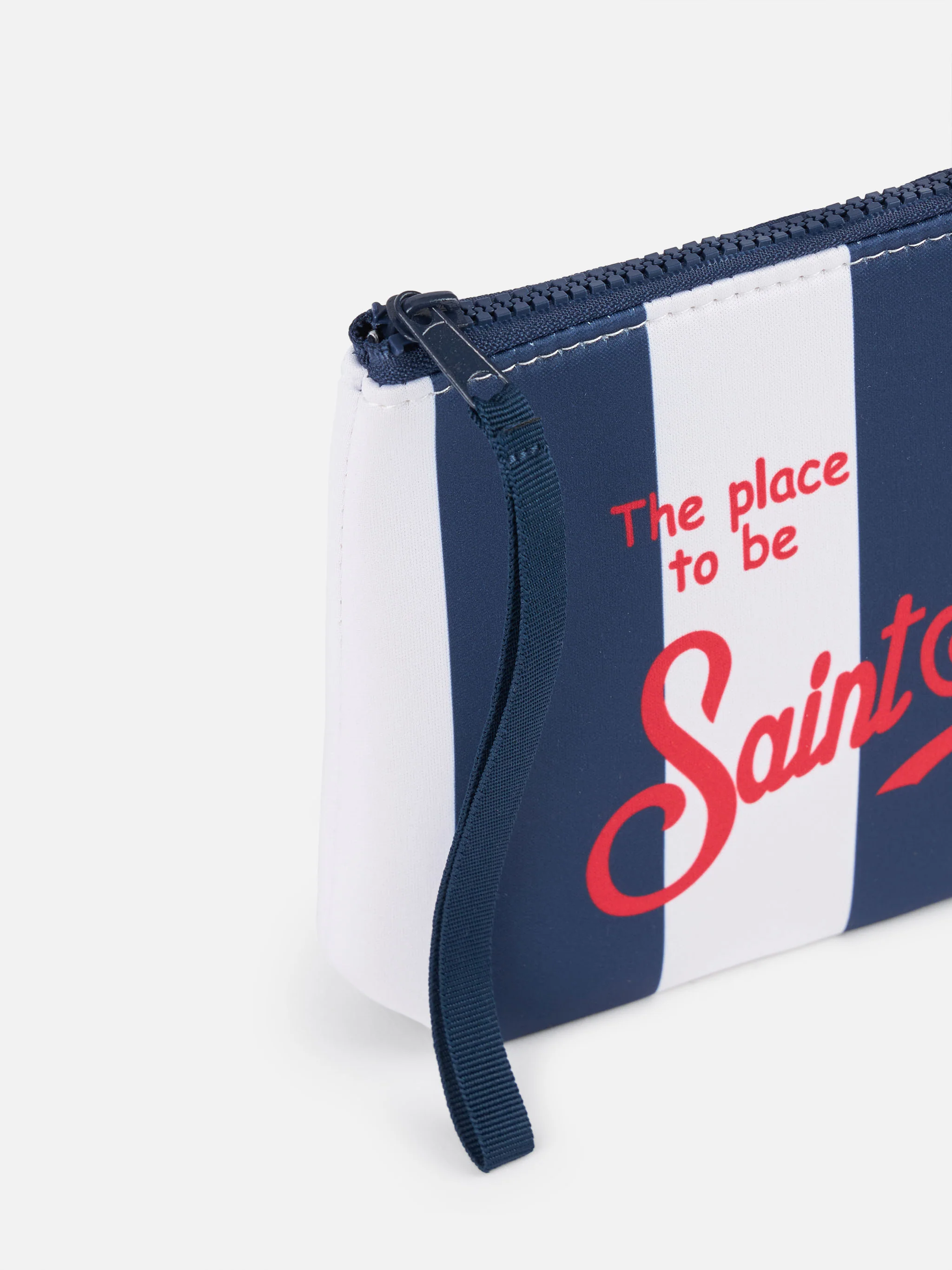 Bolsa de mão Aline Scuba - Estampa listrada azul com logotipo exclusivo Saint Barth e puxador | MC2 Saint Barth
