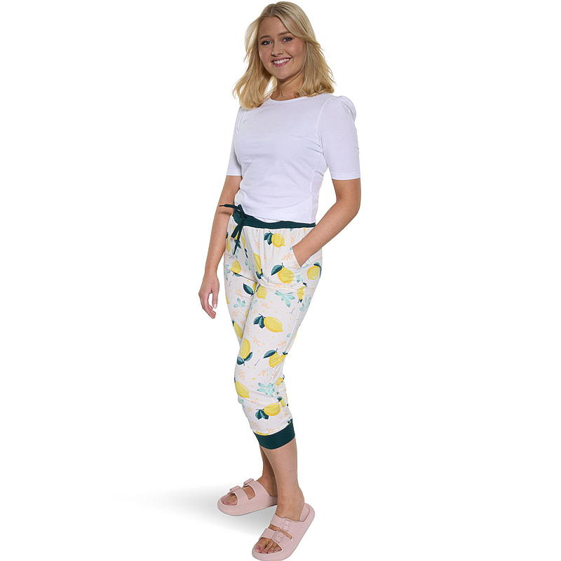 Pantaloni comodi con stampa limone, taglie dalla S alla XL