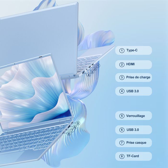 NOTODD 14'' HD Laptop - 8GB RAM + 256GB SSD - Intel Celeron N5095 - Windows 11 - 2K screen - 4 cores - HDMI - Blue