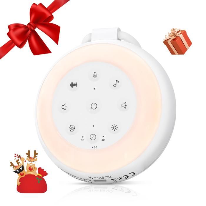 Night light with white noise machine, 24 sounds, 15 volume levels, timer, 8 colors, Bluetooth, recording