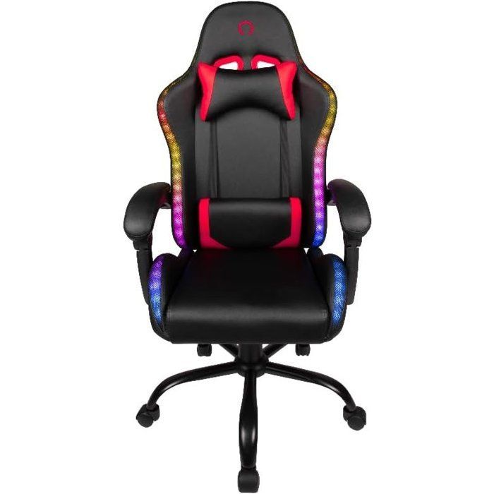 Silla gaming KONIX - Phantom - Iluminación RGB - Reclinación de 135° - Material sintético - Cojines lumbares y cervicales - Color negro