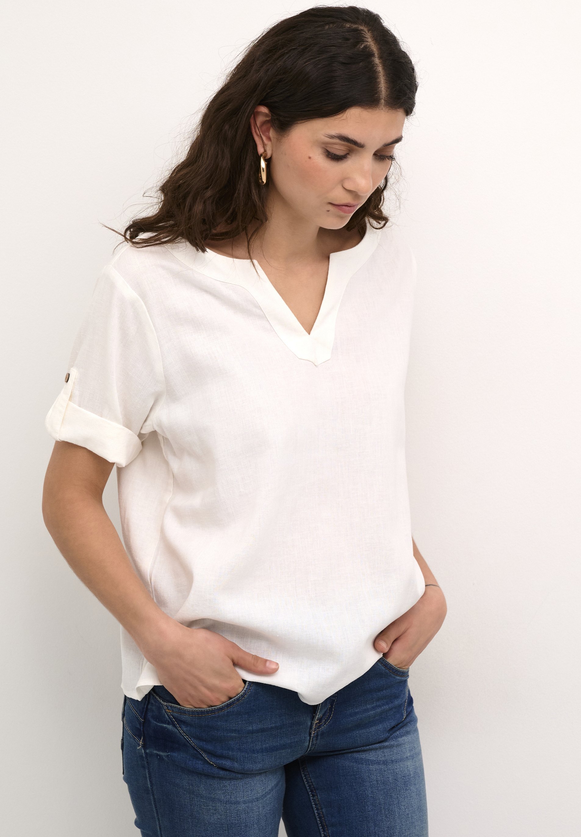 CRVENTA FOLD-UP - Bluse - snow white