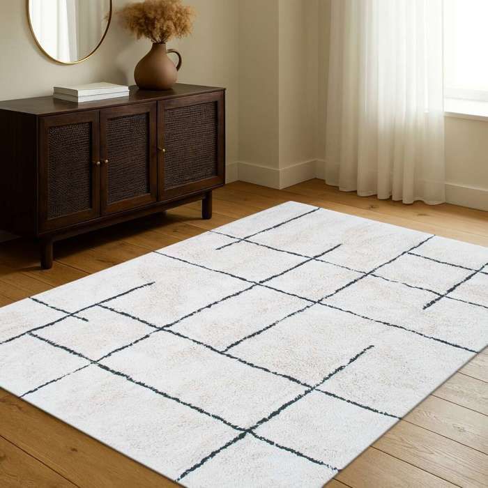 Tapis lavable berbère en coton écru 60x90