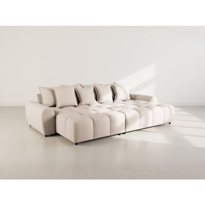 Adelaide - Sofá esquinero reversible de 4 plazas con otomana en tela texturizada - Beige