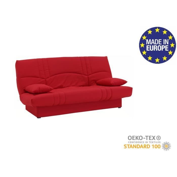 3-seater click-clack sofa bed - Red fabric - W 190 x D 92 cm - DREAM - Contemporary style