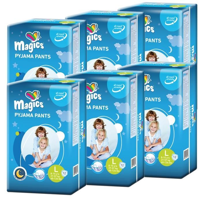 Magics Night Pants - 72x Couches Culotte de Nuit Absorbants - Enfants 8-15 Ans, Taille L (27-57 Kg) - Sous-Vêtements Fuite Urinaire