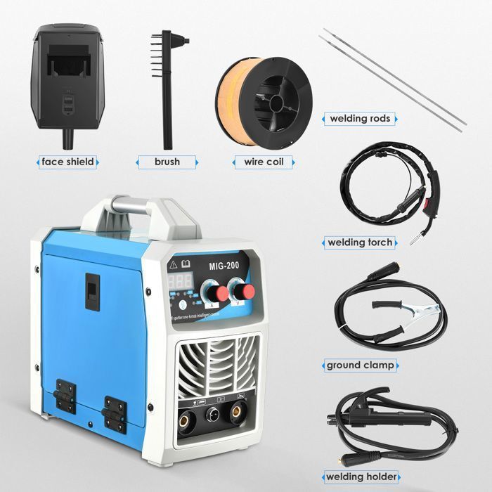 Saldatrice portatile 3 in 1 MIG/TIG/MMA da 200 A e 220 V, con 3 anni di garanzia.