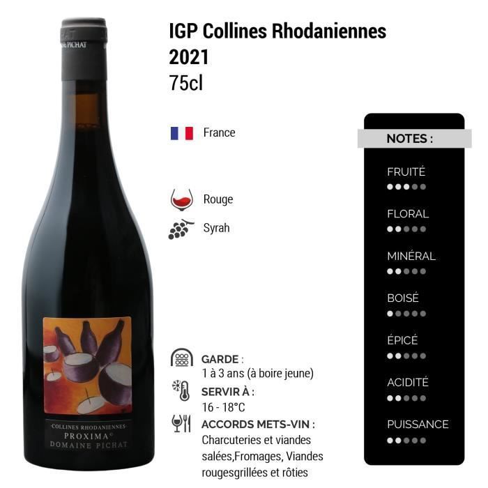 Collines Rhodaniennes Proxima Rouge 2021 - Lot de 3x75cl - Domaine Pichat - Vin IGP Rouge de la Vallée du Rhône