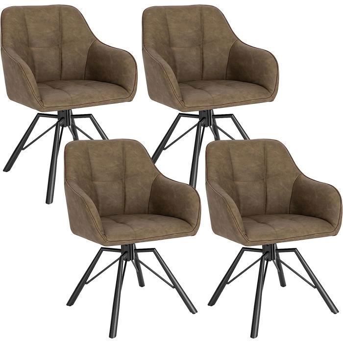 WOLTU Chaise Pivotante à 360°, Lot de 4, Chaise Salle à Manger Scandinave, Fauteuil en Faux Cuir Vintage, Marron W0ATT0029-4
