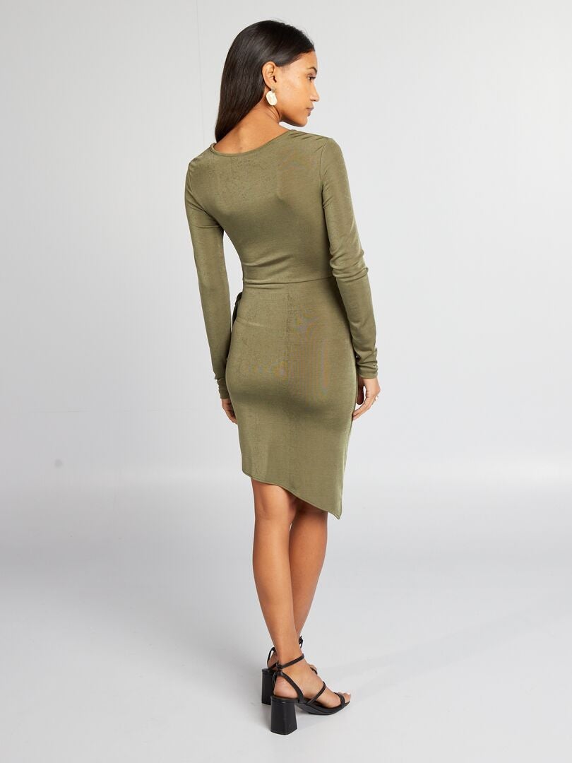 Vestido curto drapeado - Cáqui