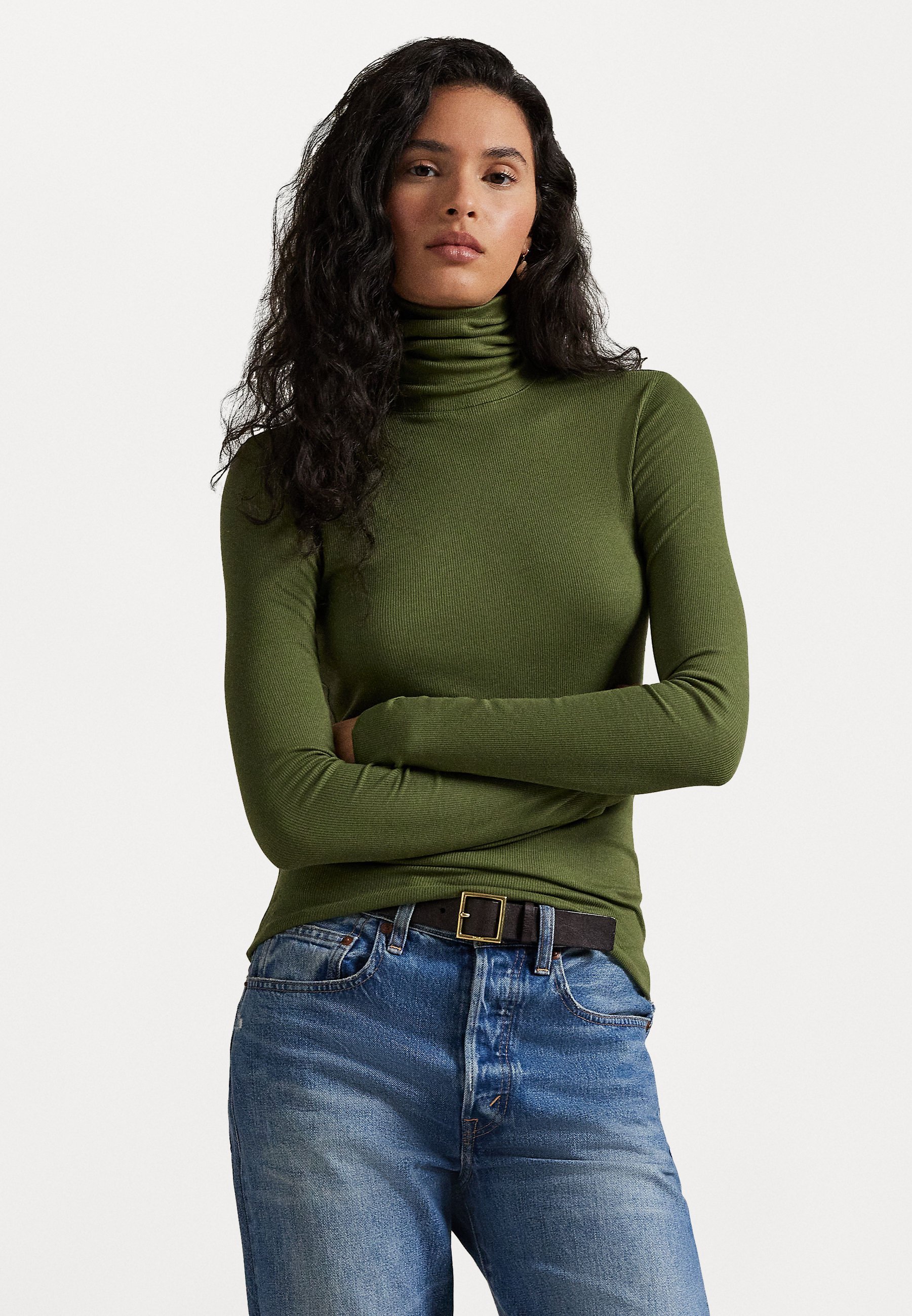 Maglione a collo alto Polo Ralph Lauren in tessuto elasticizzato - verde oliva