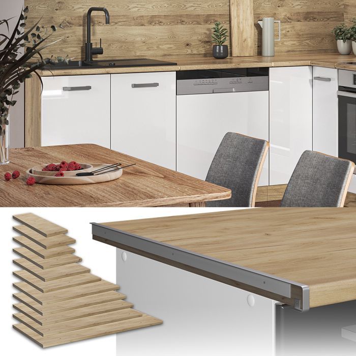 Piano di lavoro da cucina R-Line da 20 cm, finitura rovere dorato, Vicco 42072