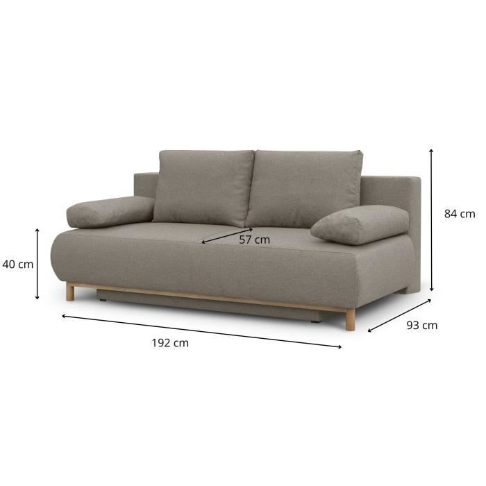 Schlafsofa – 3-Sitzer – MIKA – Beigefarbener Stoff – Staufach – B 192 x H 84 x T 93 cm