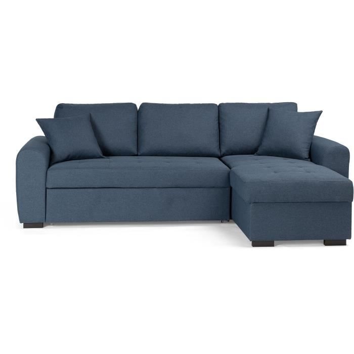Reversible corner sofa bed - 4-seater - Blue fabric - HAMILTON - W 244 x D 151 x H 90 - Made in Ukraine
