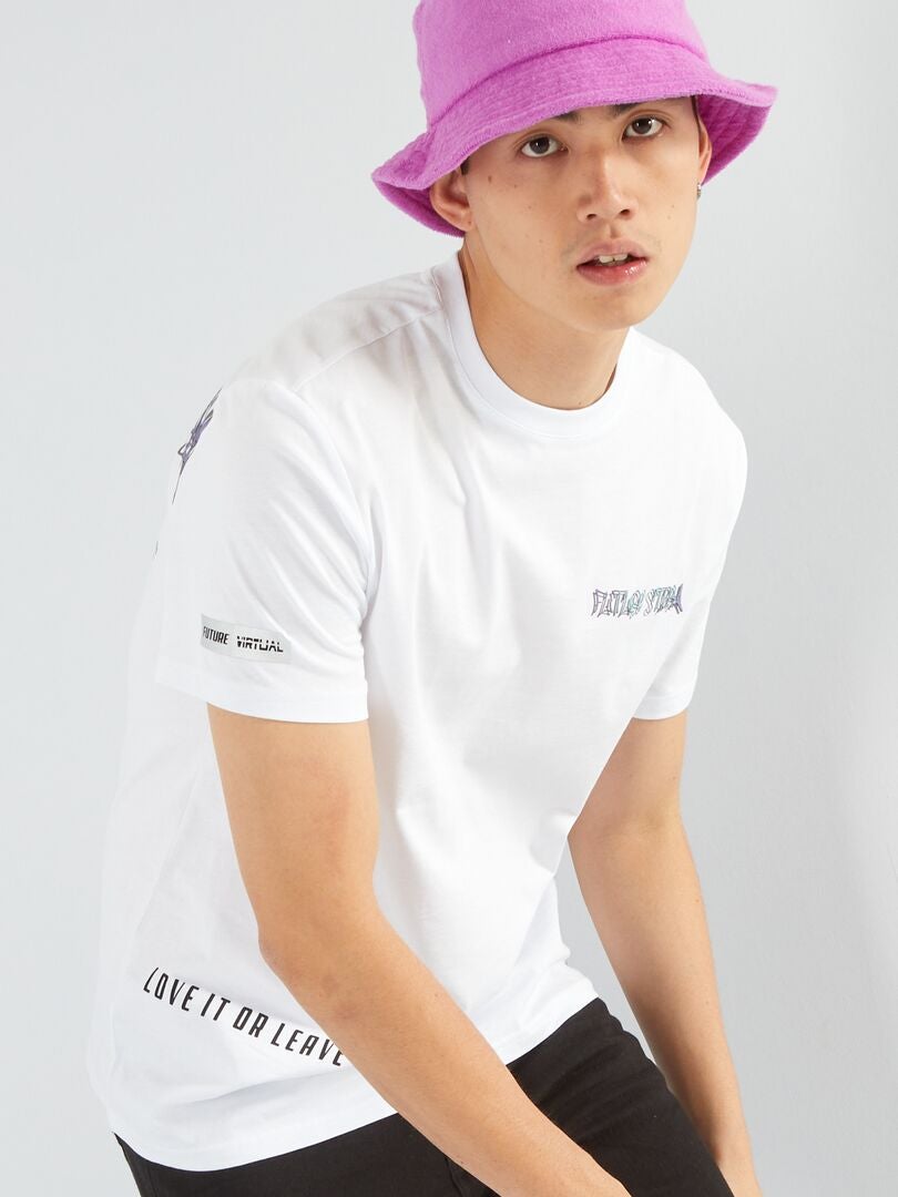 Camiseta estampada de cuello redondo - Blanca