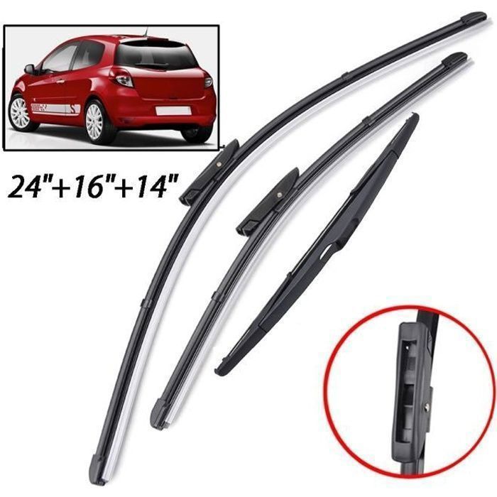 Juego de 3 limpiaparabrisas delanteros y traseros para Renault Clio MK III Hatchback 2005 - 2012