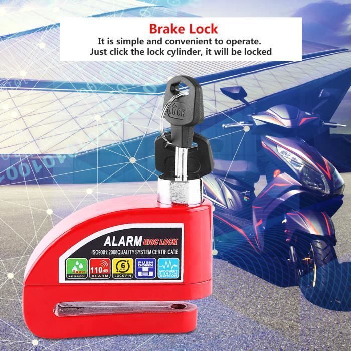 Trava de disco com alarme antifurto para motocicleta, scooter e bicicleta (vermelha)