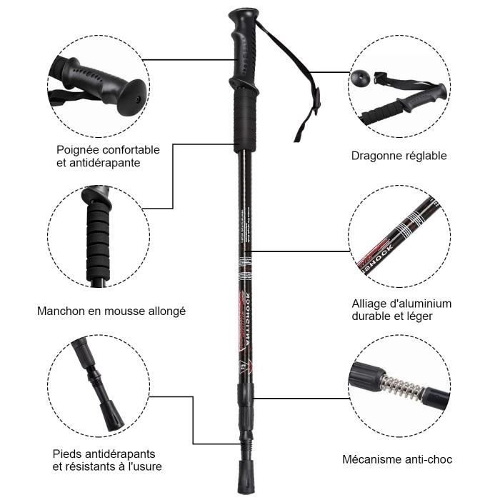 GYMAX Set van 2 wandelstokken, aluminium wandelstokken, verstelbare lengtes 65-135 cm, voor reizen, wandelen en kamperen