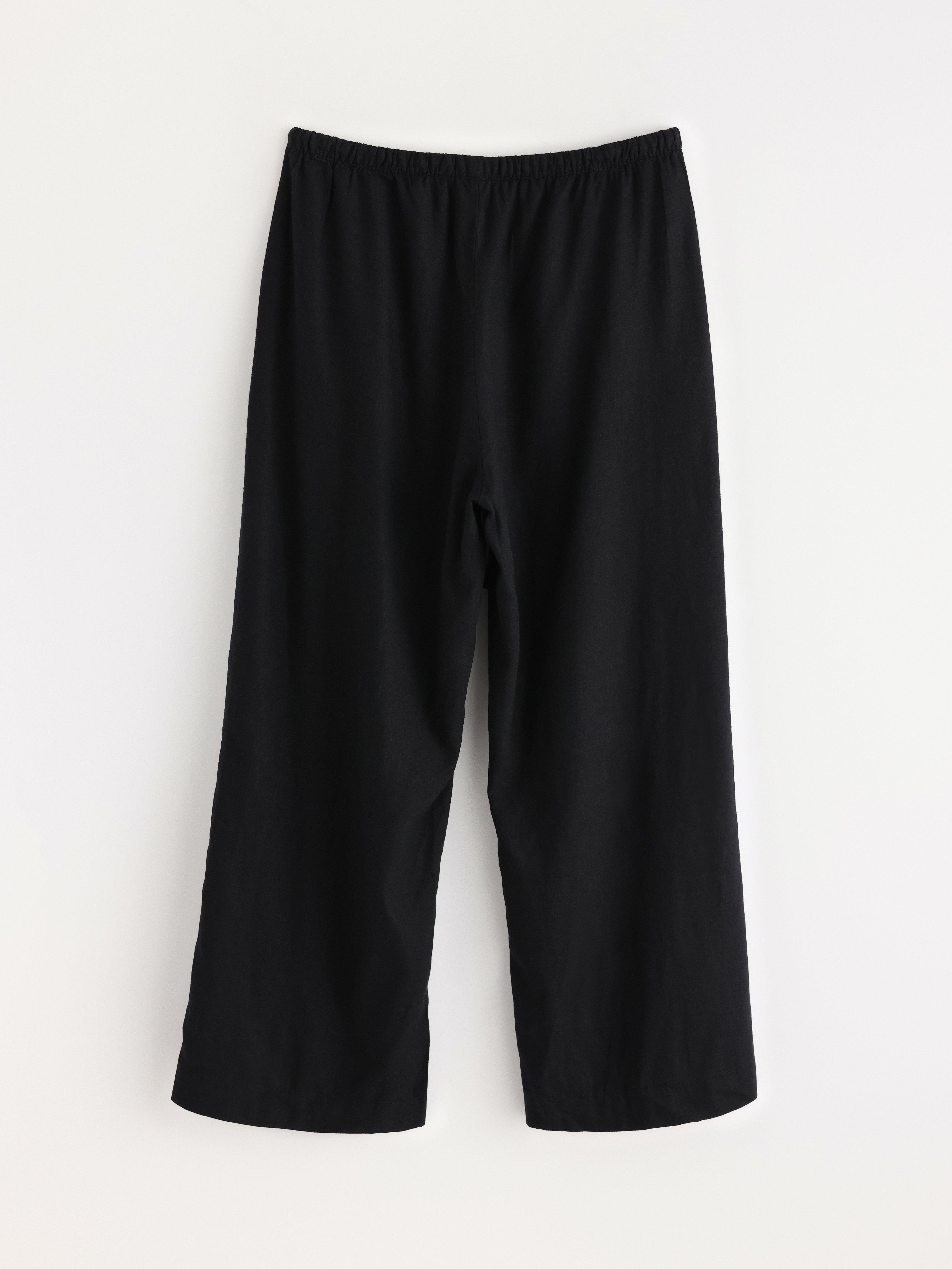 BELLA rette, cropped bukser i linblanding, svart