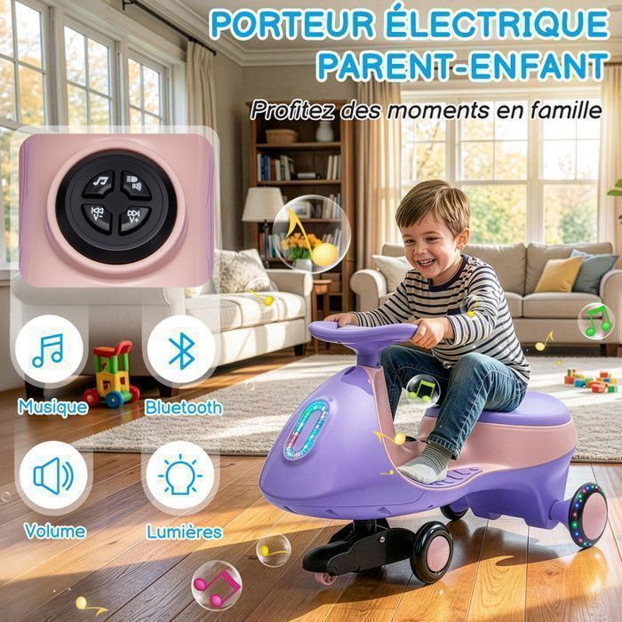Coche eléctrico infantil LALAHO WH602 de 12 V y 4,5 Ah - Bluetooth, morado y rosa