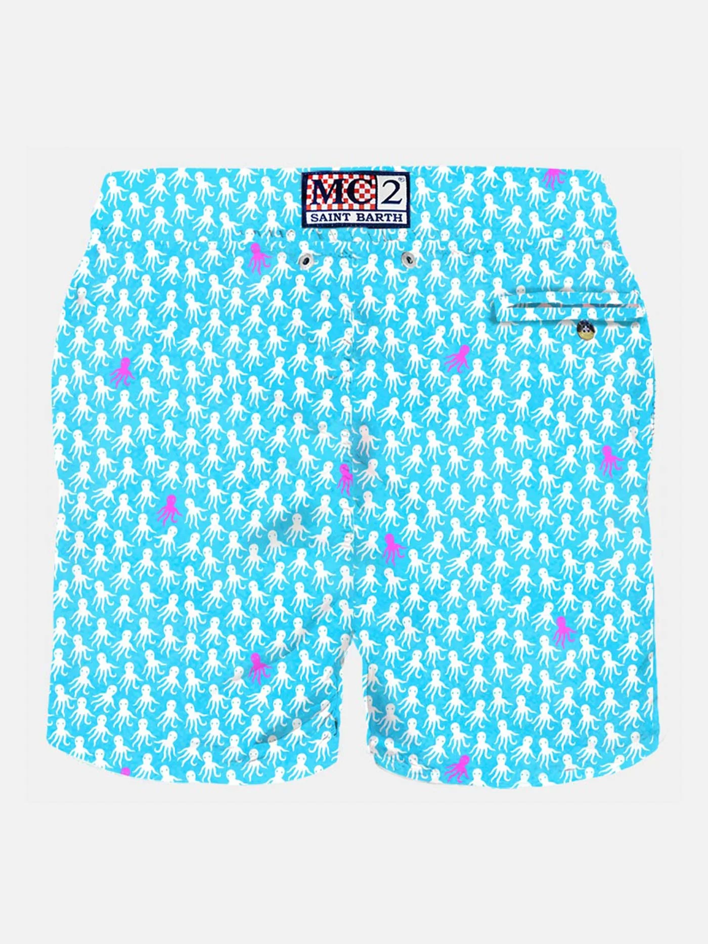 Costume da bagno da uomo in tessuto leggero con stampa polpo bianco e