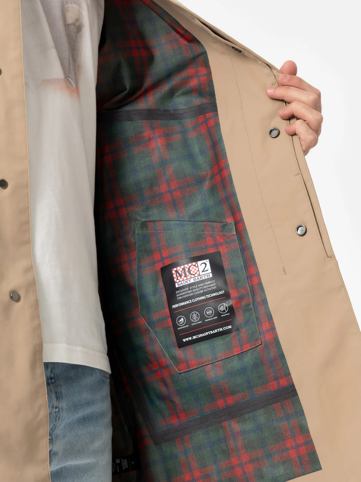 Elbert beige stretch trenchcoat met bies