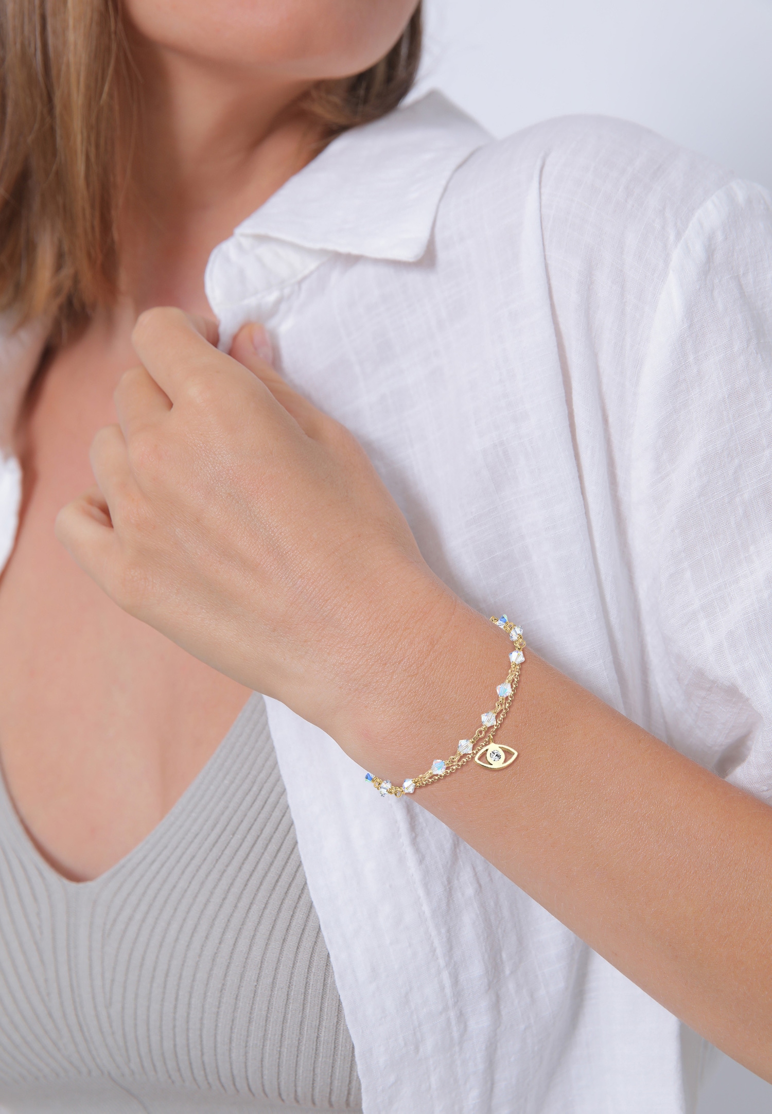 Elli Femmes Evil Eye plaqué or avec cristaux en argent sterling 925