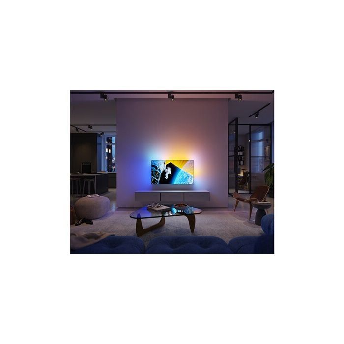 Televisore OLED Philips 65OLED849 da 164 cm con risoluzione 4K UHD, Ambilight, Google TV (2024) e finitura in metallo satinato.