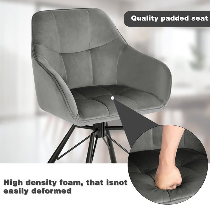 Silla giratoria WOLTU 360°, silla de comedor escandinava, silla de cocina de terciopelo, gris oscuro W0ATT0020-1