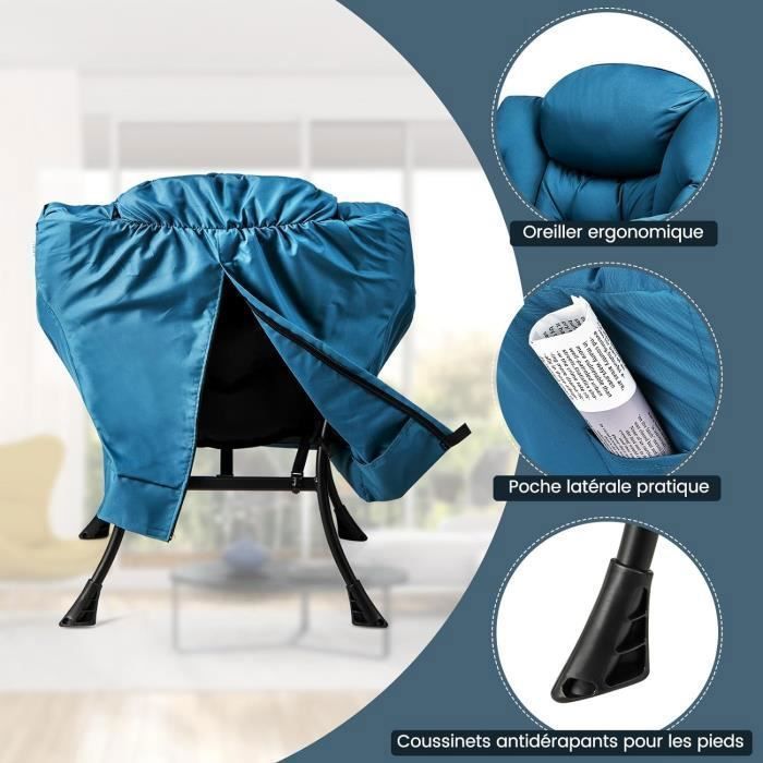 GIANTEX Fauteuil Relax avec Repose-Pied Pliable,Oreiller,Poche Latérale,Fauteuil Rembourré Moderne de Salon/Bureau,Charge