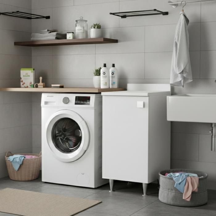 Meuble Bas Blanc 1 Porte | Armoire de Rangement Moderne avec Étagère Réglable | Livré Monté pour Salle de Bain/Entrée/Buanderie