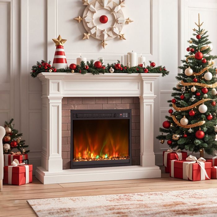 Caminetto elettrico GOPLUS da 1500 W, 45,7 cm, effetto fiamma 3D e 8 colori, 3 livelli di luminosità, temperatura regolabile da 17 a 32 °C, timer da 9 ore, lunghezza 49 cm.