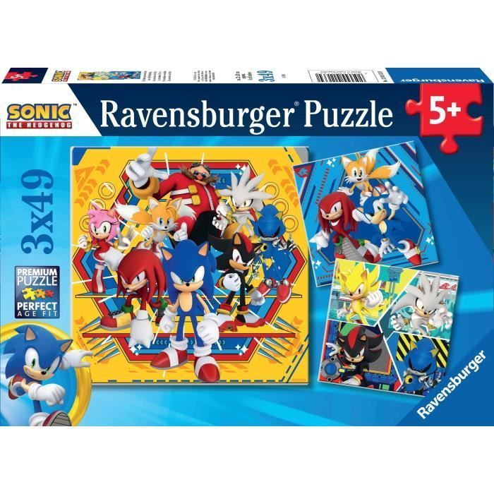 Puzzles 3x49 pièces Les aventures de Sonic, A partir de 5 ans, 12001133, Ravensburger