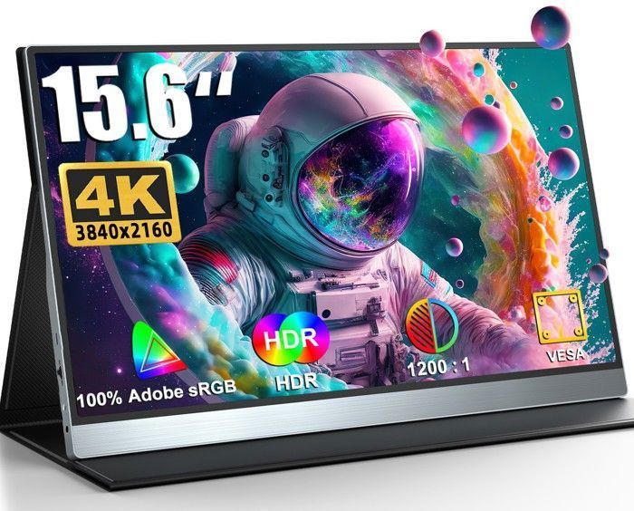 Monitor portatile Ultra HD 4K da 15,6 pollici, 3840 x 2160, luminosità 400 cd/m² | 90% NTSC | Compatibile al 100% con Adobe VESA