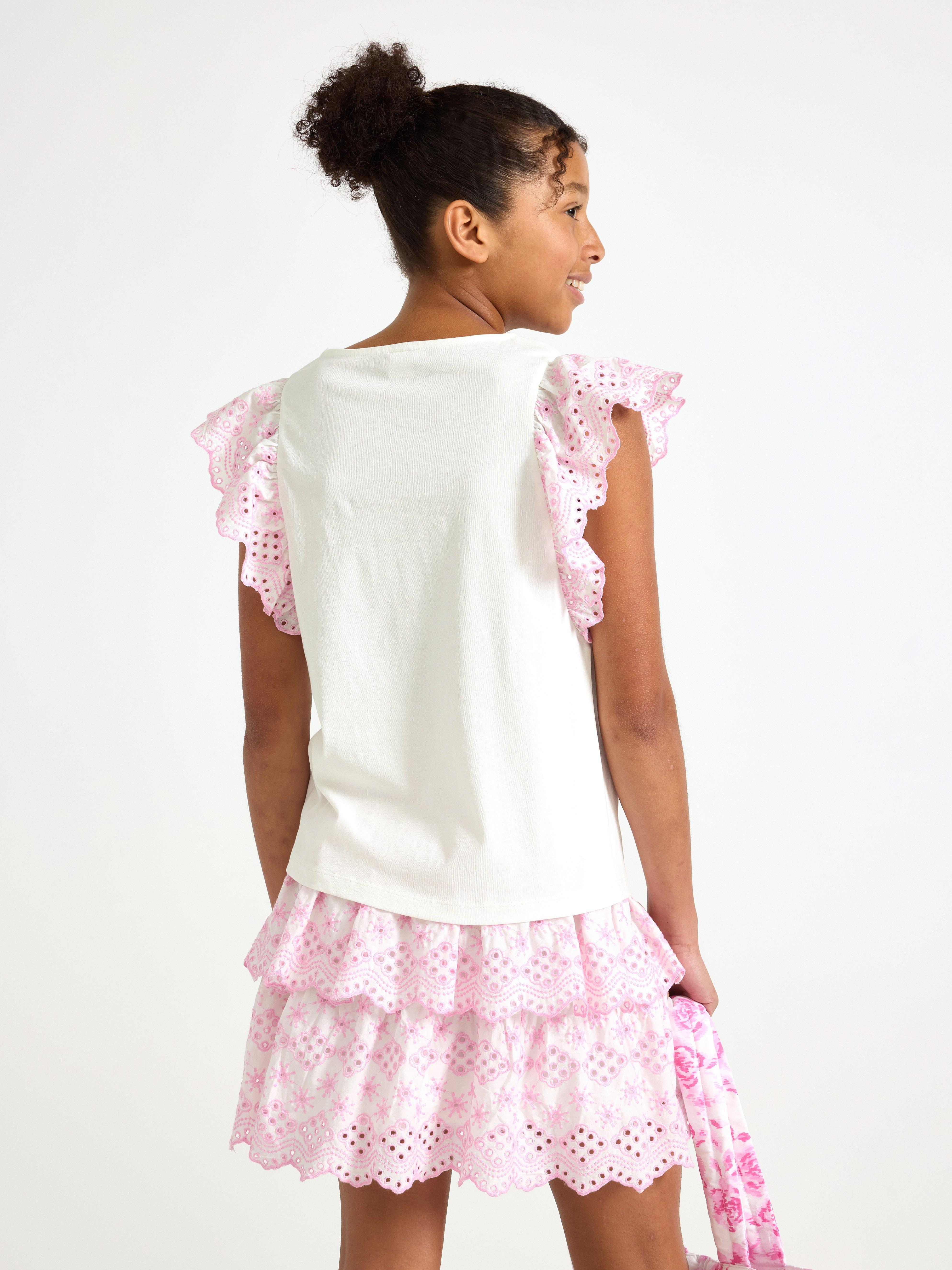 Topp med broderte ermer Lys rosa