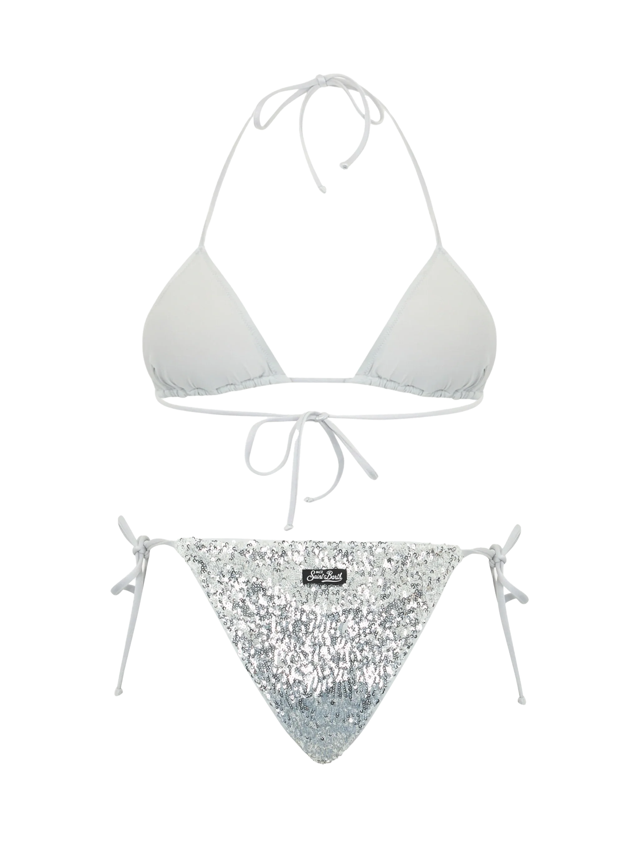 Leah Marielle damesbikini met zilveren pailletten en driehoekige vorm