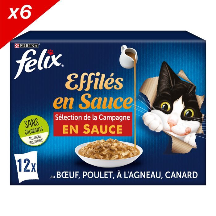 FELIX Malse Gesneden Vlees met Nog Meer Jus - Landelijke Selectie - 72 x 85 g - Vershoudzakjes voor Volwassen Katten