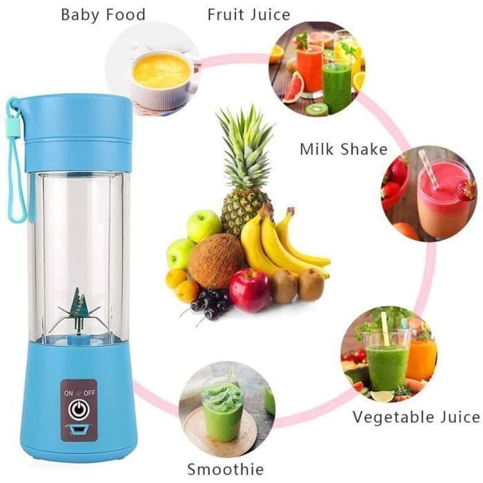 Mixeur Portable - HEYZOEY - Mini Blender - 6 Lames - Rechargeable USB - Couleur Bleu