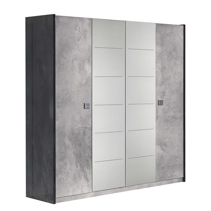 HYDE - Chambre Complète 140x190cm Gris Effet Pierre avec Leds