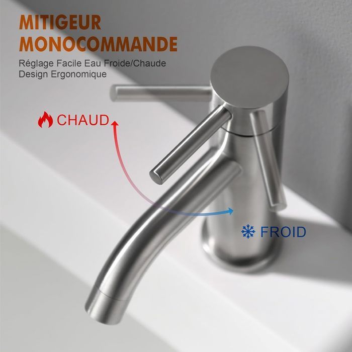 Grifo moderno para lavabo de baño, monomando con cartucho cerámico silencioso, agua fría y caliente.