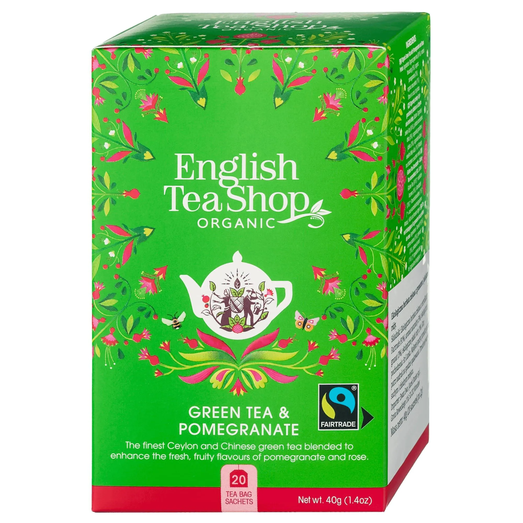English Tea Shop Green Tea Pomegranate, herbata bio 20 saszetek