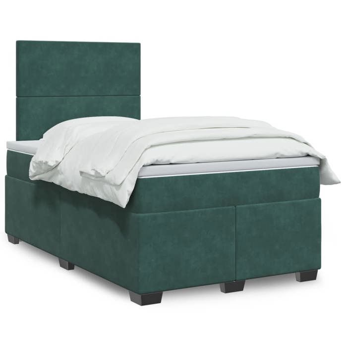 Base de cama de láminas vidaXL con colchón, verde oscuro, 120x190 cm, 3290855