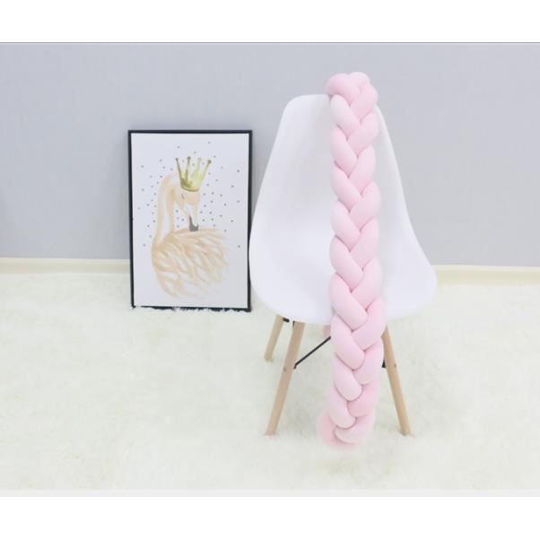 3M Tour de Lit Bébé Coussin Serpent Coussin Tressé Pare-chocs Velours Tour de Canapé Souple Rose