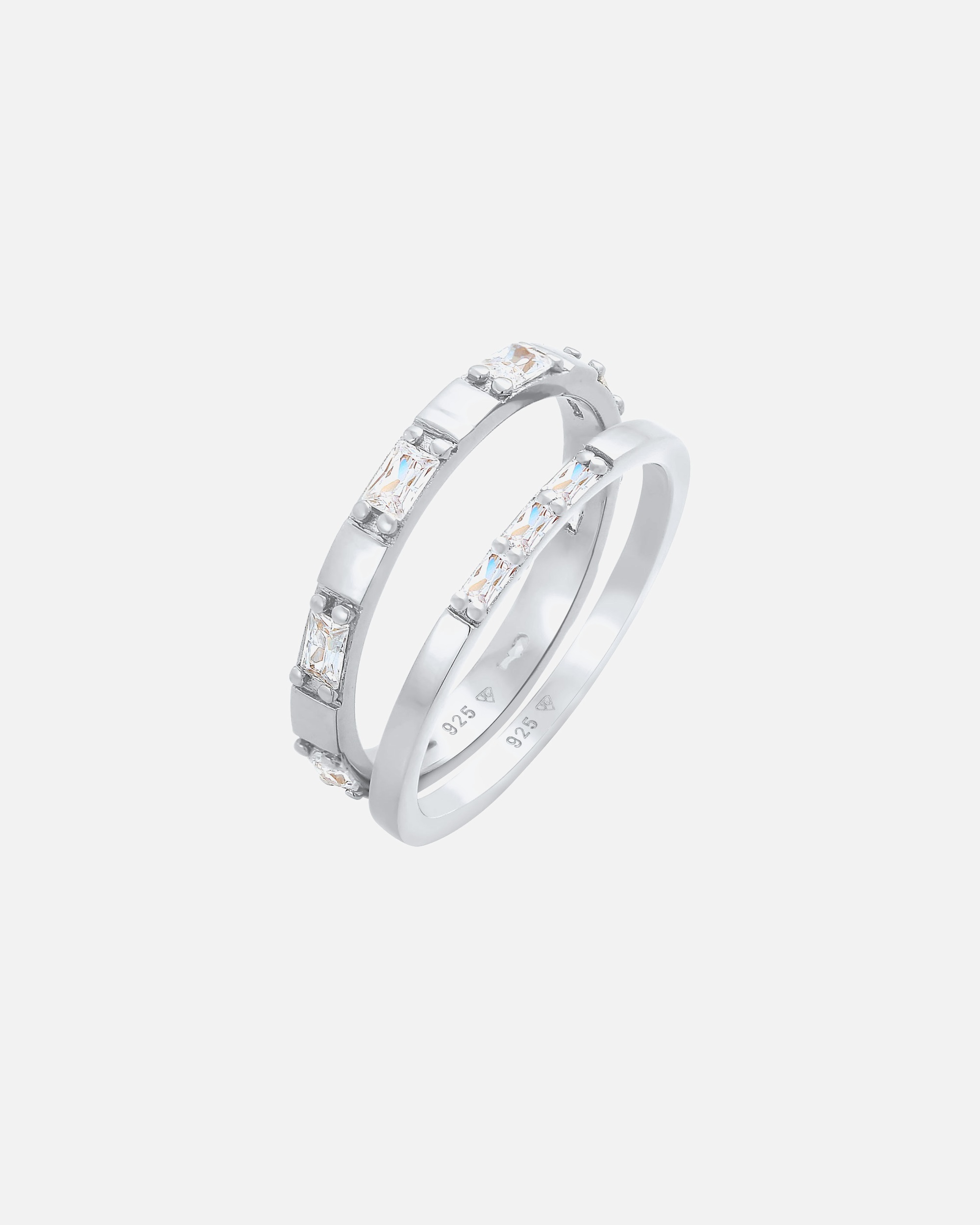 Elli Bague pour femme Duo Baguette Cut scintillante avec cristaux de zirconium en argent sterling 925 plaqué or