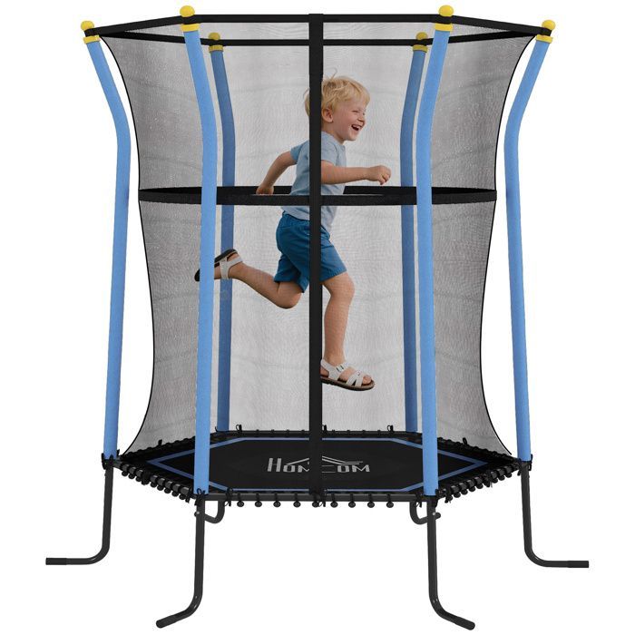 Children's trampoline - HOMCOM - Ø 1.63 x 1.9 m, safety net, zipped door, 6 poles - steel - blue/black