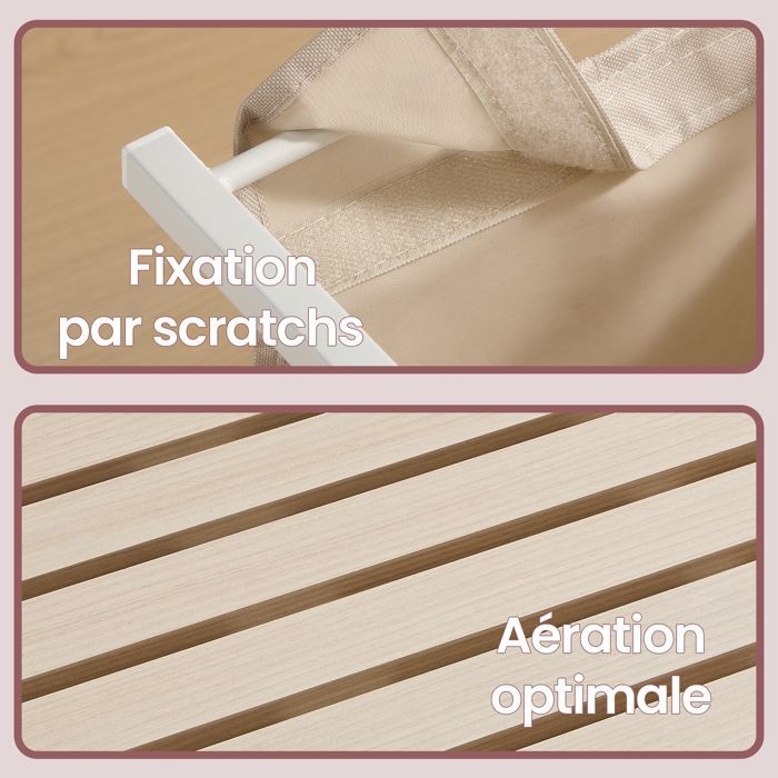 Cesto portabiancheria a 2 scomparti con ripiano portaoggetti, sacco rimovibile, struttura in metallo, 2 x 46 L, beige